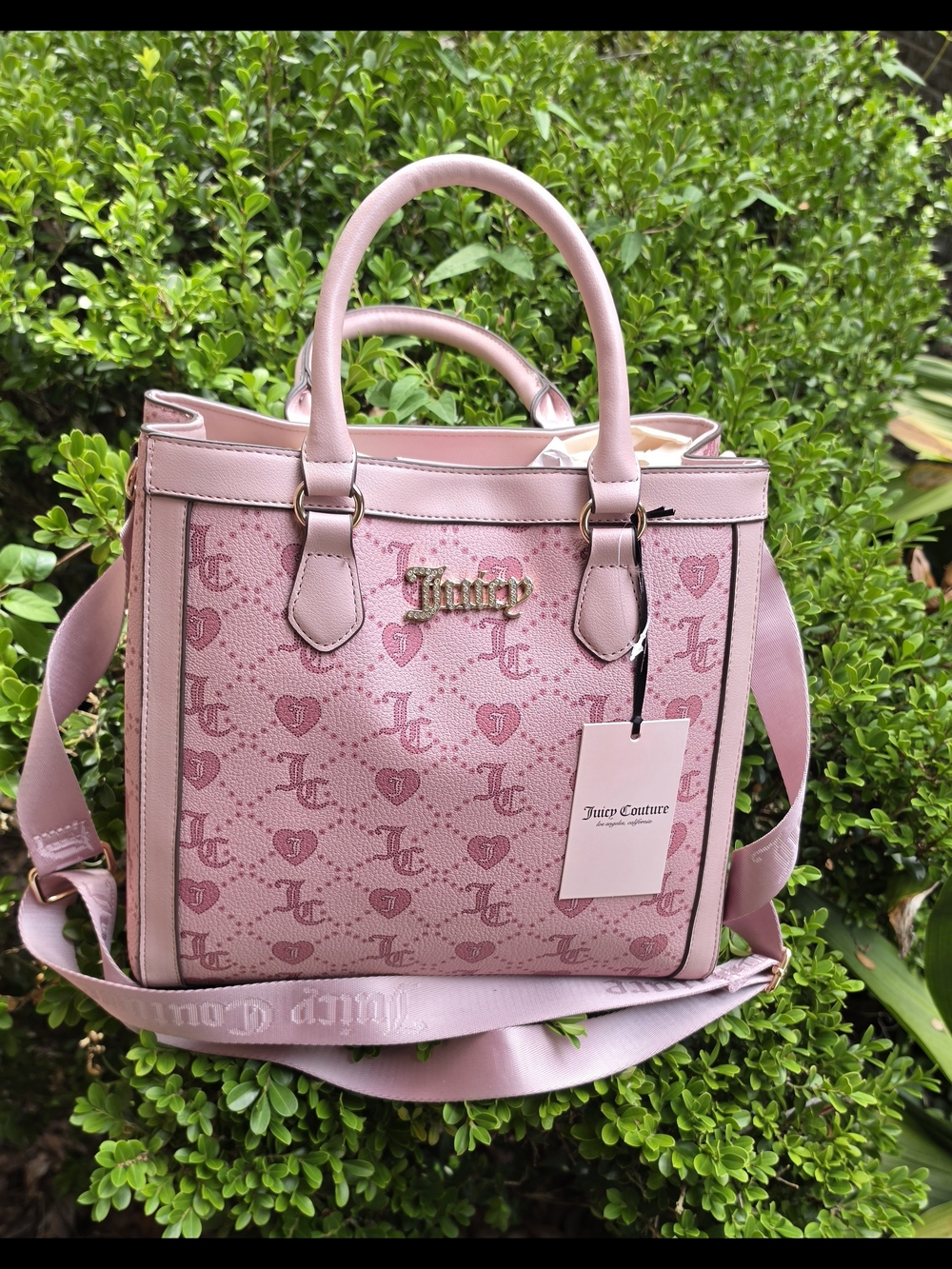 Juicy Couture Forever Tote in Dusty Blush Features an all-over Monogram & Heart